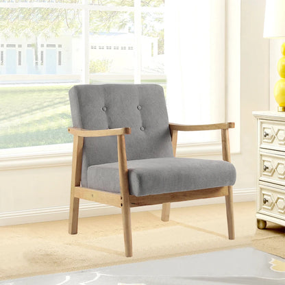 Accent Linen Fabric Buttoned Armchair Wooden Frame