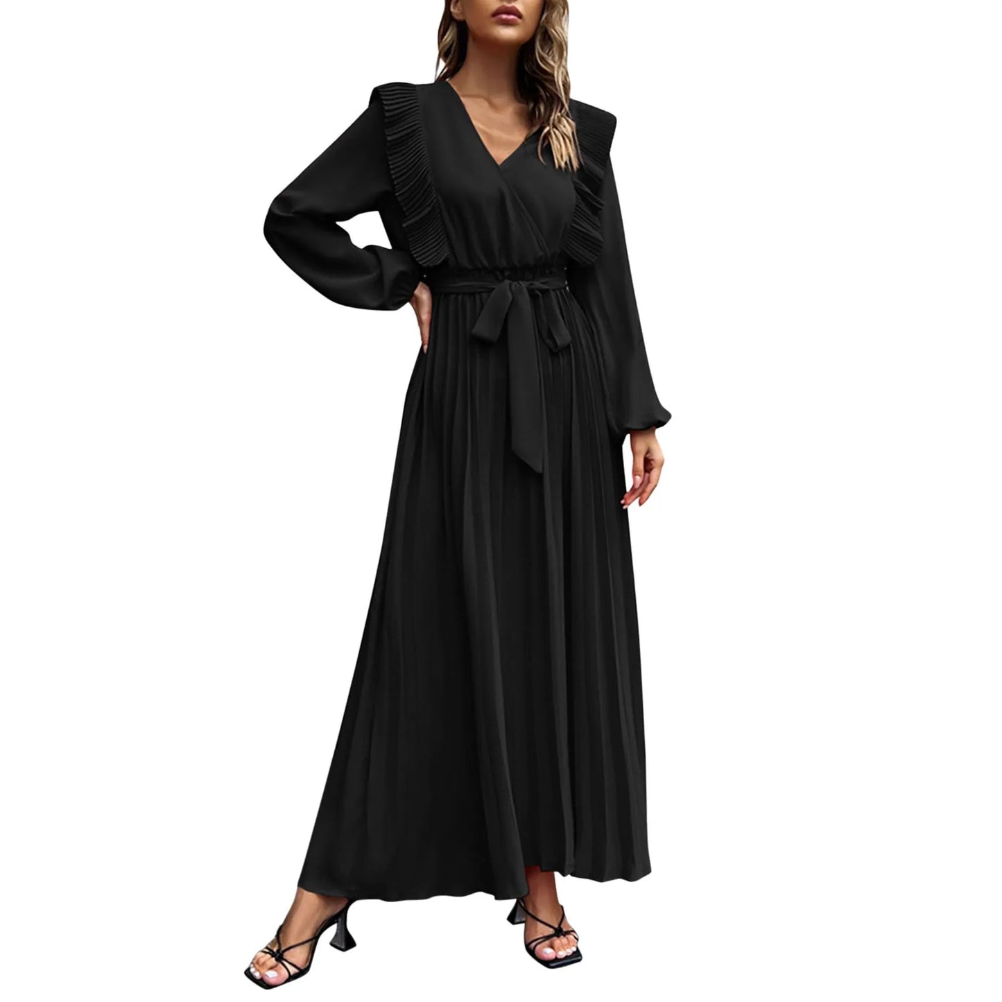 Women Loose Draped Elegant Long Dress Ladies OL Office Vestidos Solid Color Long Sleeve Dress Spring Autumn Clothing Lady Party