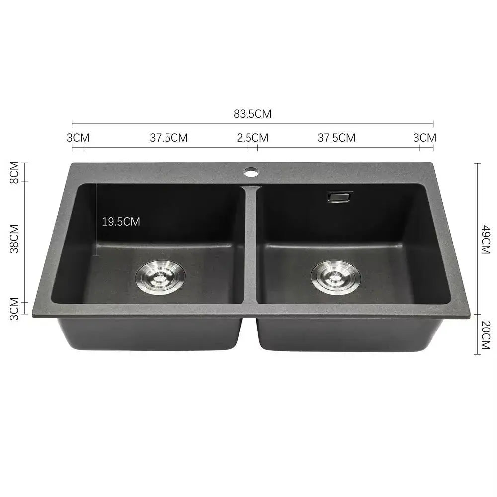 Grey Quartz Undermount Kitchen Sink Double Bowl