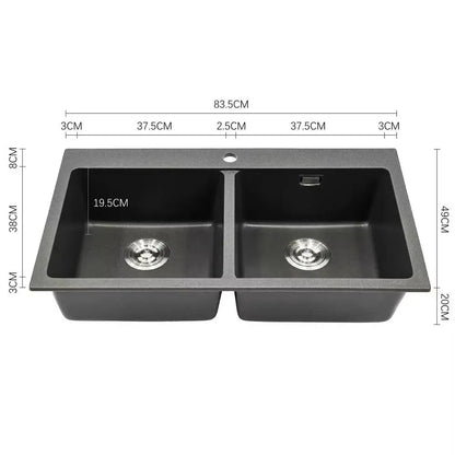 Grey Quartz Undermount Kitchen Sink Double Bowl