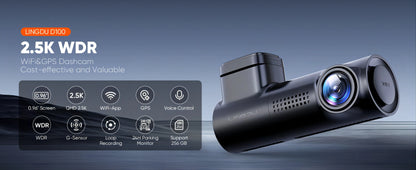 LINGDU D100 Dash Cam 2.5K 1440P Dash Camera for Cars WiFi Built in GPS Smart Voice Control 24H Parking Monitor WDR Night Vision