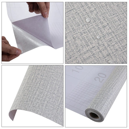 Grey Linen Textured PVC Self-adhesive Wallpaper, Waterproof and Moisture-resistant, 1000cm L x 45cm W
