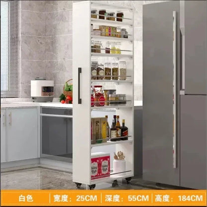 Crack storage rack, kitchen, refrigerator, gap shelf, narrow side cabinet, side pull large capacity and movable