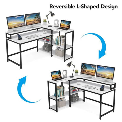 Computer Gaming Desk Reversible L Shaped Modern Wooden Office Desk