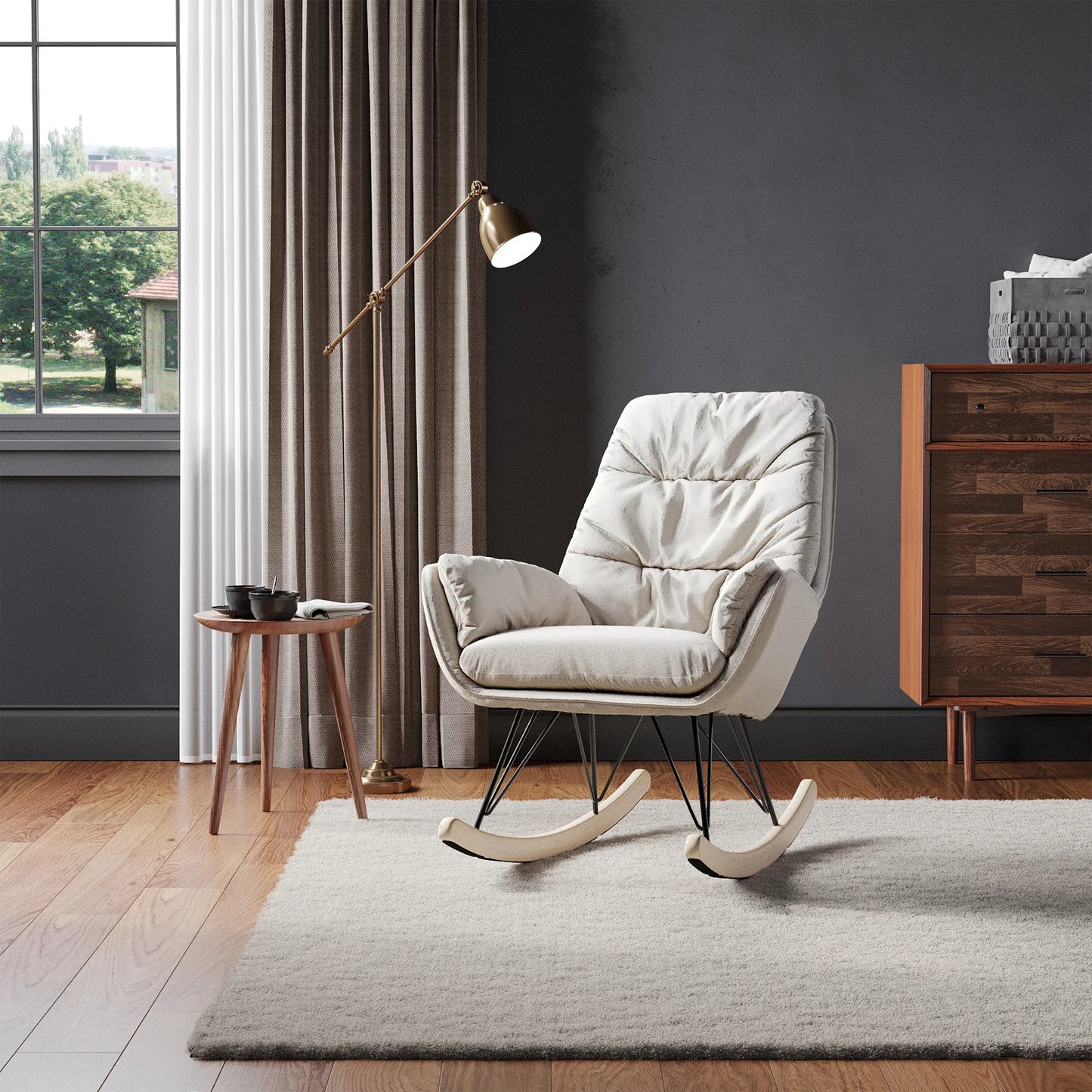 White Luxury Wooden Rocking Chair Leisure Chair