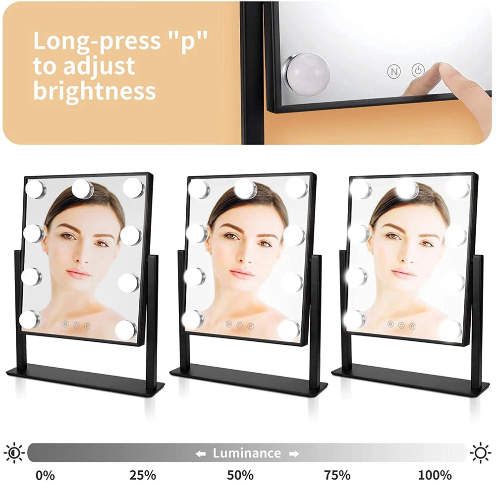 Hollywood Vanity Mirror with 9 LED Bulbs, 3 Color Lighting Modes