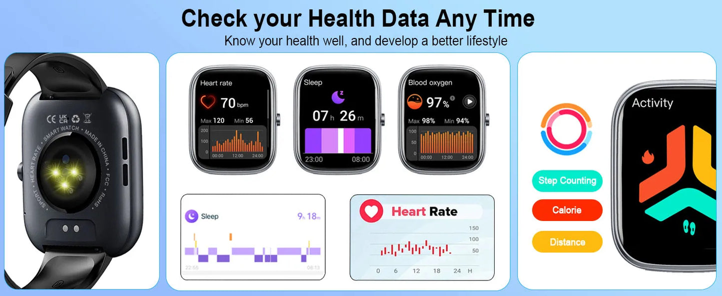 Smart Watch, 1.91" Smartwatch (Answer/Make Call), IP68 Waterproof Fitness Tracker, 110+ Sport Modes, Heart Rate and Sleep Monit