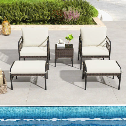 GOFLAME 5 Piece Patio Conversation Set Outdoor Wicker Chair Set w/ Ottomans