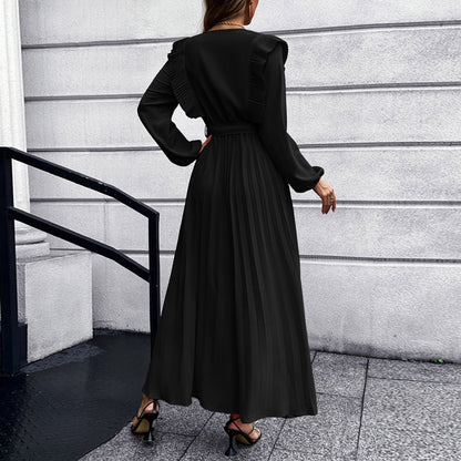 Women Loose Draped Elegant Long Dress Ladies OL Office Vestidos Solid Color Long Sleeve Dress Spring Autumn Clothing Lady Party