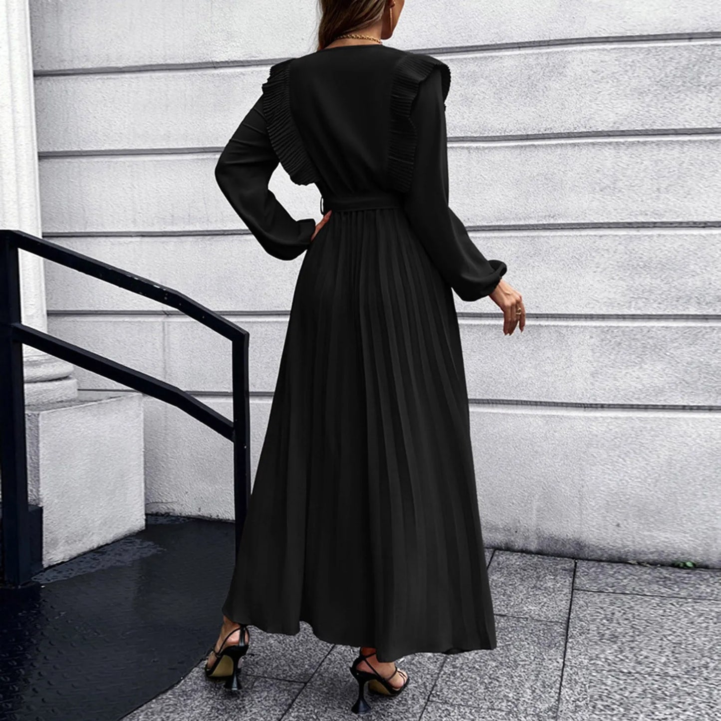 Women Loose Draped Elegant Long Dress Ladies OL Office Vestidos Solid Color Long Sleeve Dress Spring Autumn Clothing Lady Party