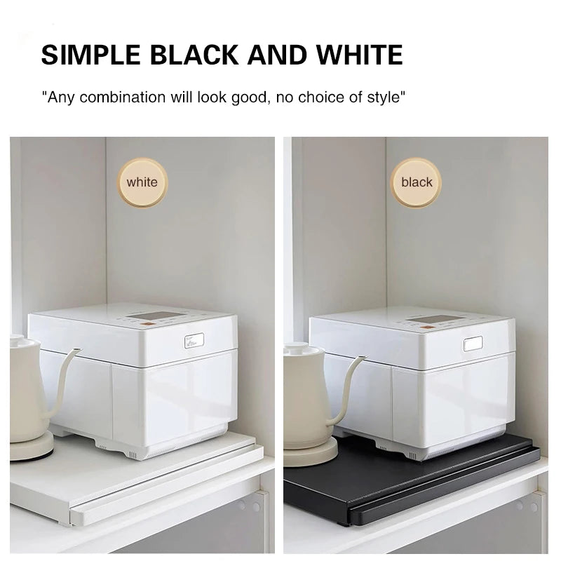 Microwave Storage Rack Bottom Retractable Bracket Drawer Oven Push Pull Divider Kitchen Cook Tray Table Plate Pot Holder