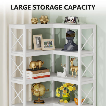 7-Shelf Corner Bookshelf,Large Modern Corner Bookcase, 7-Tier Tall Corner Shelf Storage Display Rack with Metal Frame