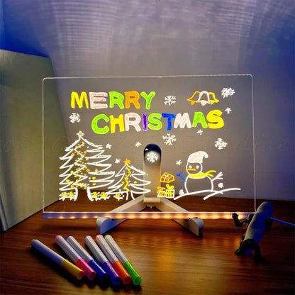 LED Note Board with 7 Colorful Pens Acrylic Dry Erase Board Erasable Neon Sign Clear Writing Board Home Light Up Message Board