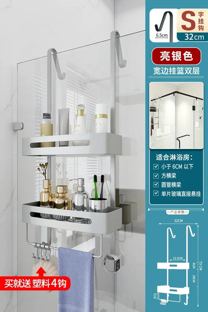 Pull Gold Shower Room Frame Large Capacity Bathroom Double Layer Hanging Basket Without Perforated Wall Hanging Receive Hook