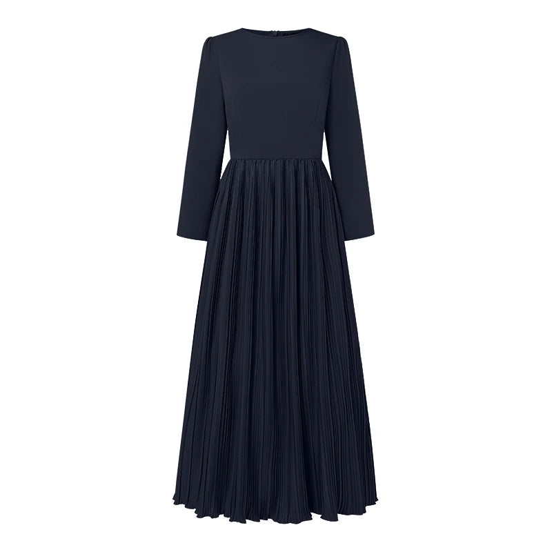 ZANZEA O Neck Plisse Maxi Dress Elegant High Waist Long Sleeve 2024 Fall Pleated Dress Women Commute Fashion A-line Vestidos