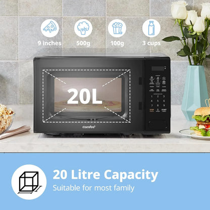 COMFEE 700w 20 Litre Digital Microwave Oven with 6 Cooking Presets, Express Cook, 11 Power Levels, Defrost, and Memory Function