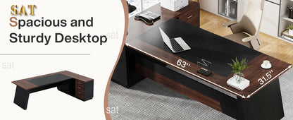 78" L-Shaped Executive Desk Large Office Desk with Drawers and Lateral File Cabinet