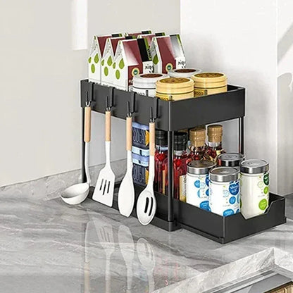 Under Sink Organizer Sliding Cabinet Drawers Storage Kitchen 2 Tiers Racks Multi-Purpose Pull Out Cabinet Storage Shelf Holders