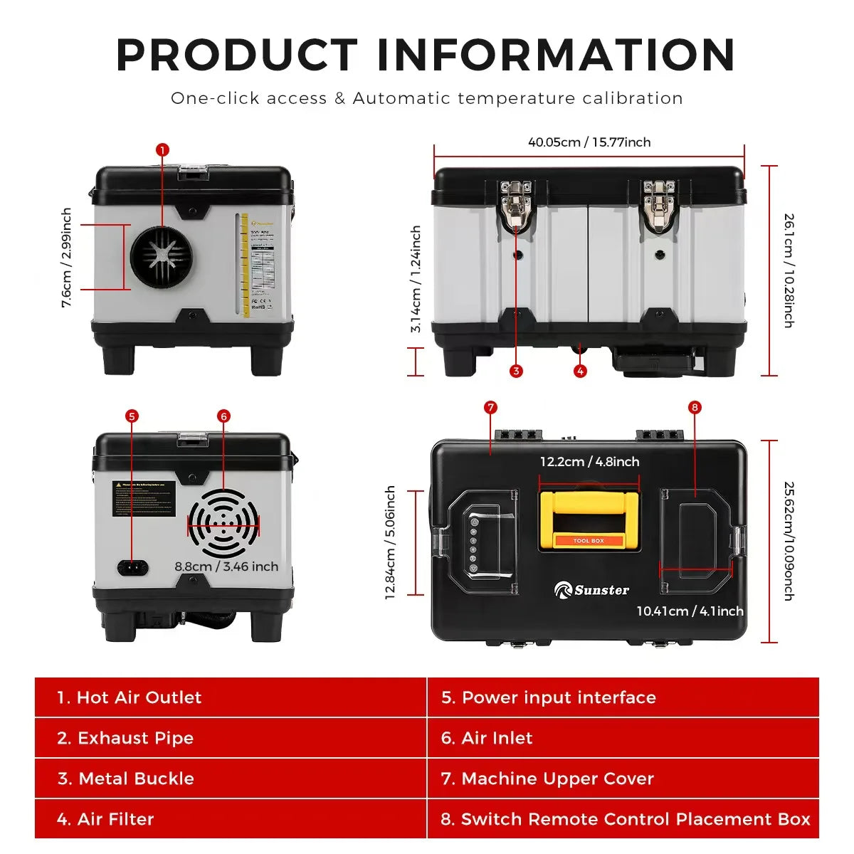 8KW 12V/24V/110-240V toolbox TB10 diesel air heater LCD & bluetooth with Altitude Mode parking heater for cars RV camper tent