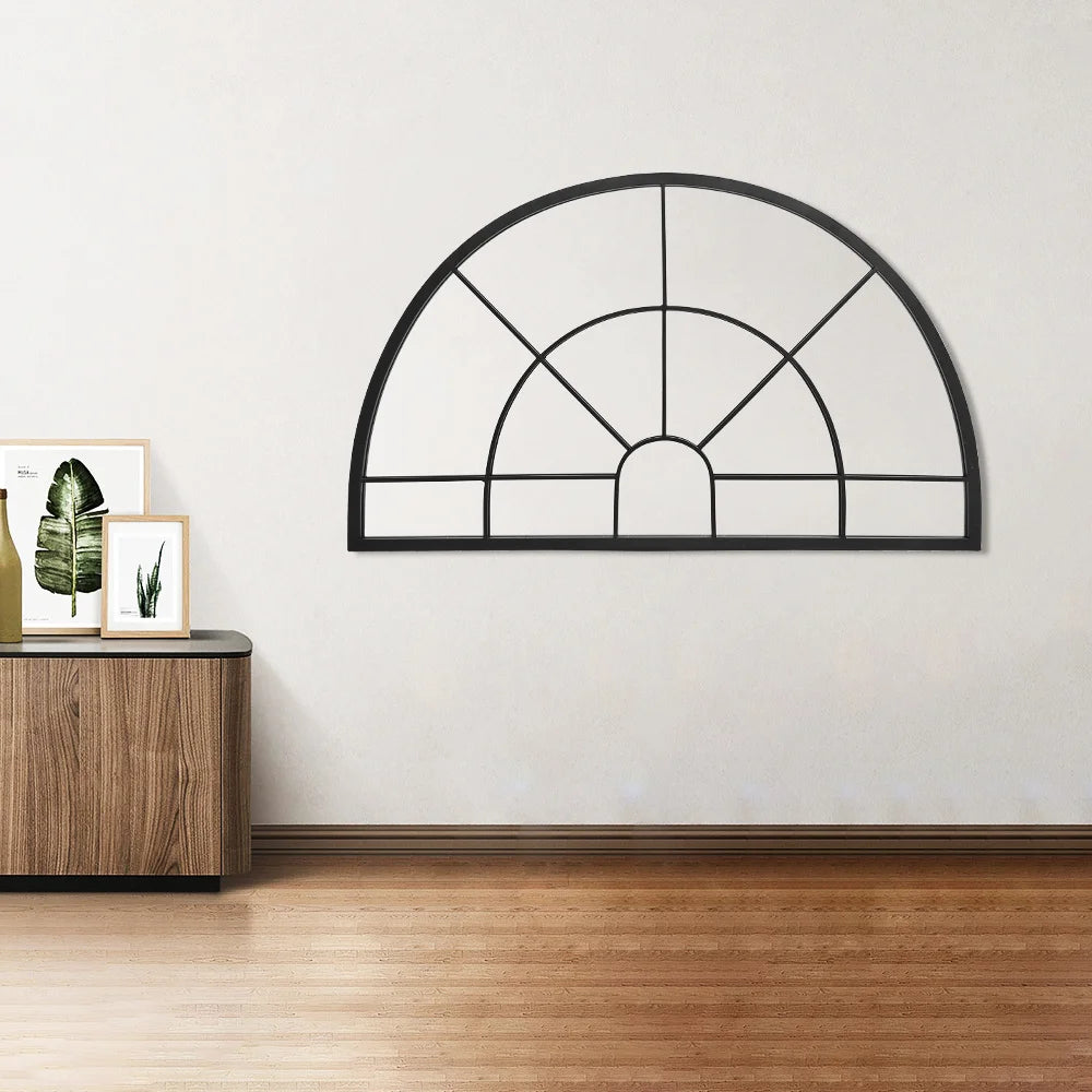 Black Window Pane Half Circle Wall Mirror
