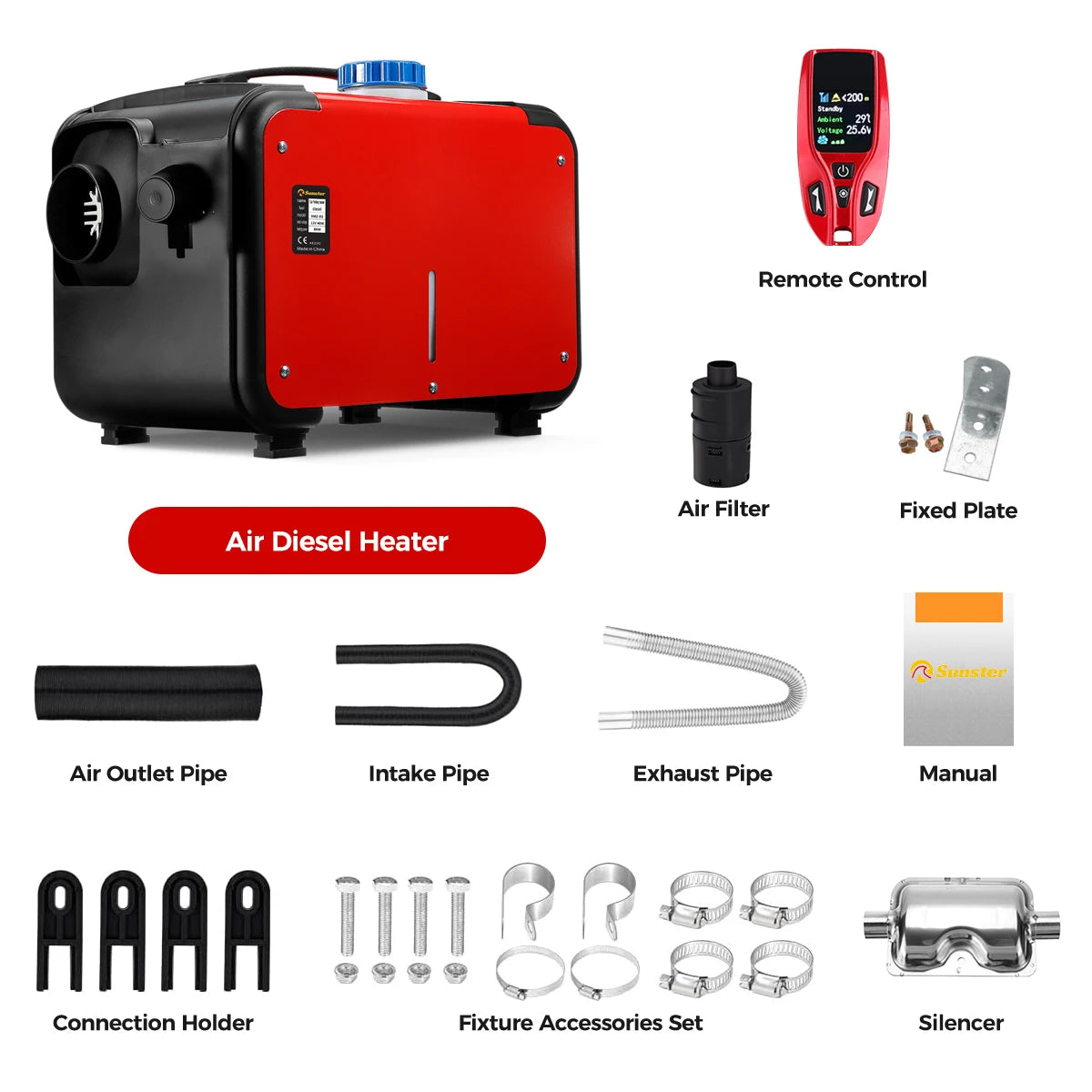 Sunster 8KW Diesel Air Heater All in One 12V Universal Car Parking Heater LCD  Remote Control  For Car Trailer Truck