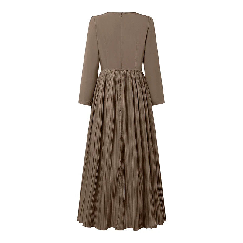 ZANZEA O Neck Plisse Maxi Dress Elegant High Waist Long Sleeve 2024 Fall Pleated Dress Women Commute Fashion A-line Vestidos
