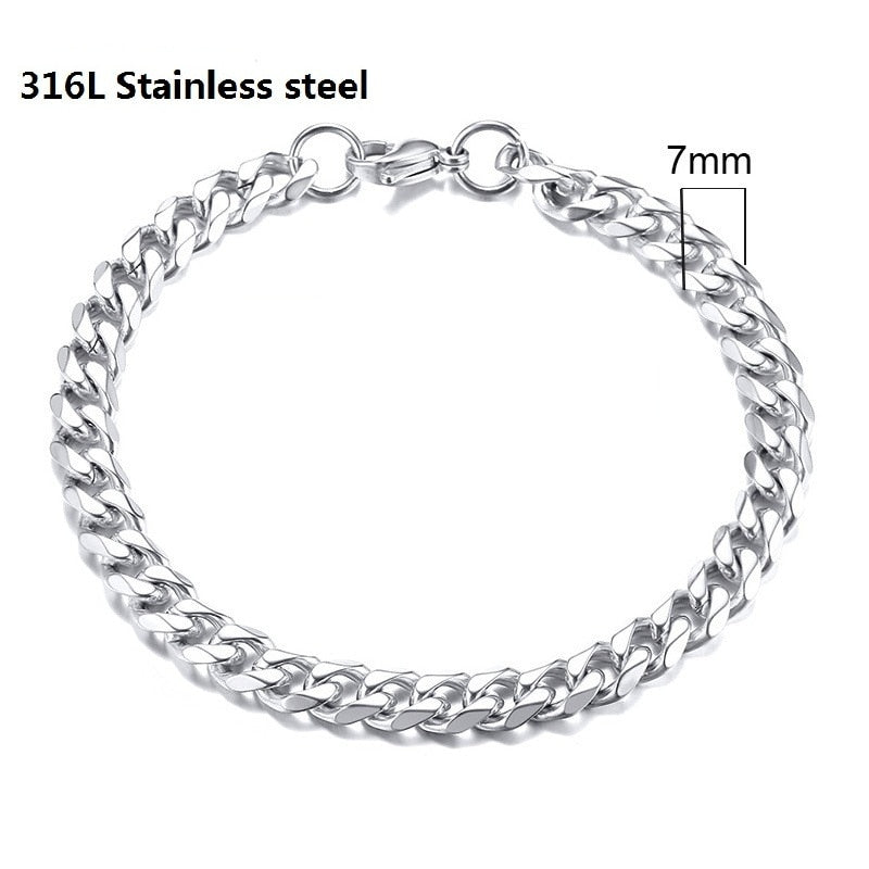 316L Stainless Steel Cuban Chain Bracelet for Men Women Figaro  Vintage Metal Viking Kpop Pulseras Emo Cute Luxury Jewelry Gift