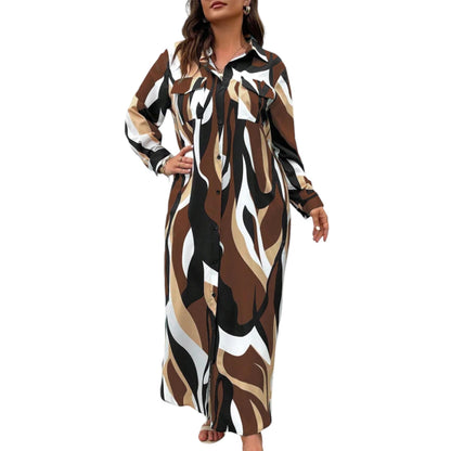 Modern Abstract Print Long-Sleeved Dress