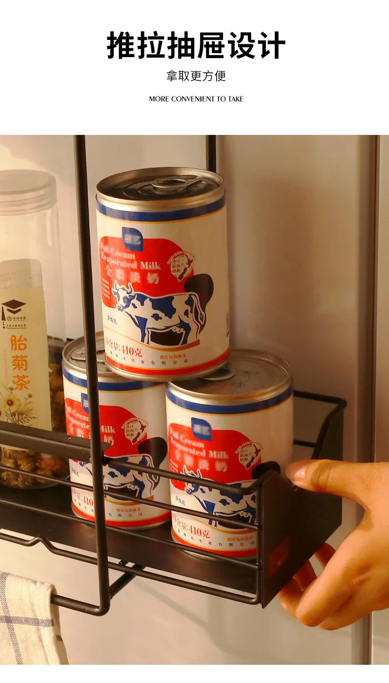 Magnetic Spice Rack Refrigerator Kitchen No Drill Hanging Multi Layer Storage Organizer Pull Out Side Mount Shelf