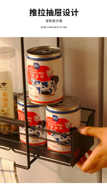 Magnetic Spice Rack Refrigerator Kitchen No Drill Hanging Multi Layer Storage Organizer Pull Out Side Mount Shelf