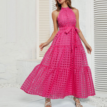 Elegant Sleeveless Halter Neck Maxi Dress