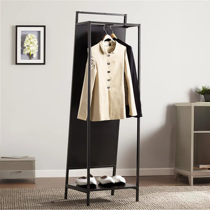 Black Metal Floor Mirror with Coat Rack For Bedroom Office 43cm W x 50cm D x 163cm H