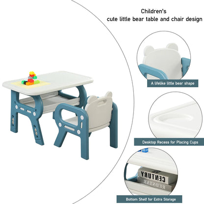 Kids Acticity Rounded Corners Desk Chair Set Height Adjustable with 3 Height Settings Recessed Cup Holer