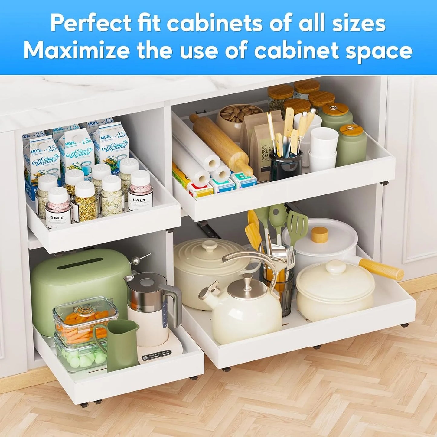Pull Out Kitchen  Storage Rack Cabinet Organizer Expandable Heavy Duty Slide Out Drawers  for Kitchen,Bathroom,Pantry Organizer