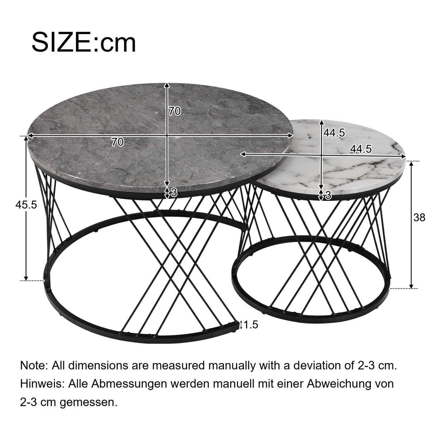 Nesting Round Coffee Table,2pcs Modern Tea Table,Marble Pattern Top With Metal Frame, Small Side Table,End Table For Living Room