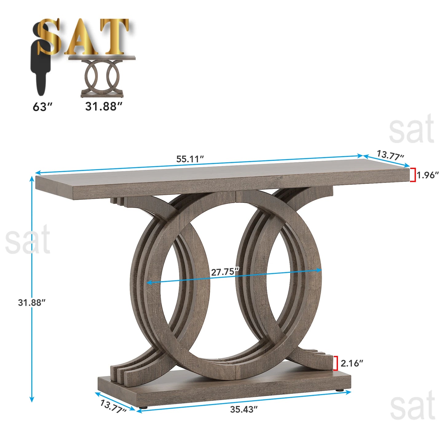 Entrance furniture modern antique rustic brown retro wood farmhouse entry hallway table console 140cm with Geometric Base