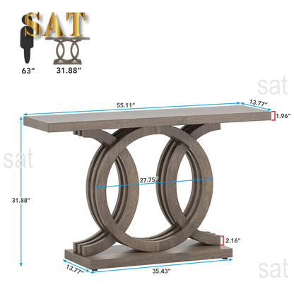 Entrance furniture modern antique rustic brown retro wood farmhouse entry hallway table console 140cm with Geometric Base