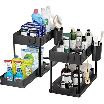 Under Sink Organizer Sliding Cabinet Drawers Storage Kitchen 2 Tiers Racks Multi-Purpose Pull Out Cabinet Storage Shelf Holders
