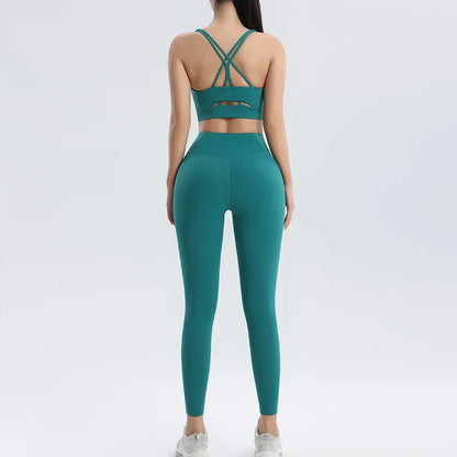 Women's Gym Two Piece Set Yoga Bra Underwear Tight Training Pants Bottom Pants Fitness Clothing Fitness Pants Set Exercise Set