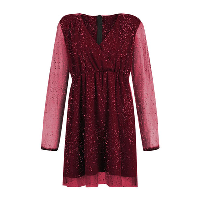 Sexy V-Neck Lace Slim Ruffles Dress