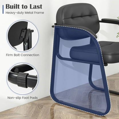 GOFLAME Set of 2 Meeting Office Chairs Leather Reception Chairs Guest Chairs Home
