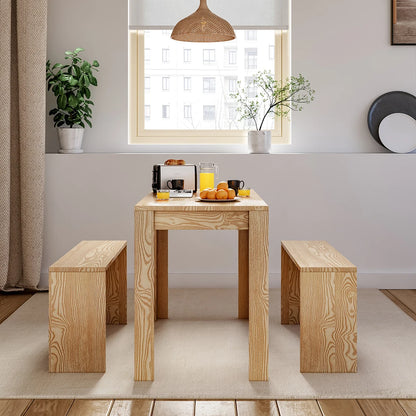 Set of 3 Modern Dining Room Table and Benches for Living Room Garden Kitchen Bedroom