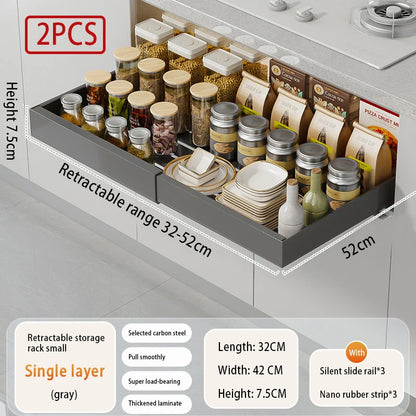 Expandable Pull Out Cabinet Organizer Metal Stick Slide Out  Drawers Storage Kitchen Adjustable Sliding Roll Out Cabinet Shelves