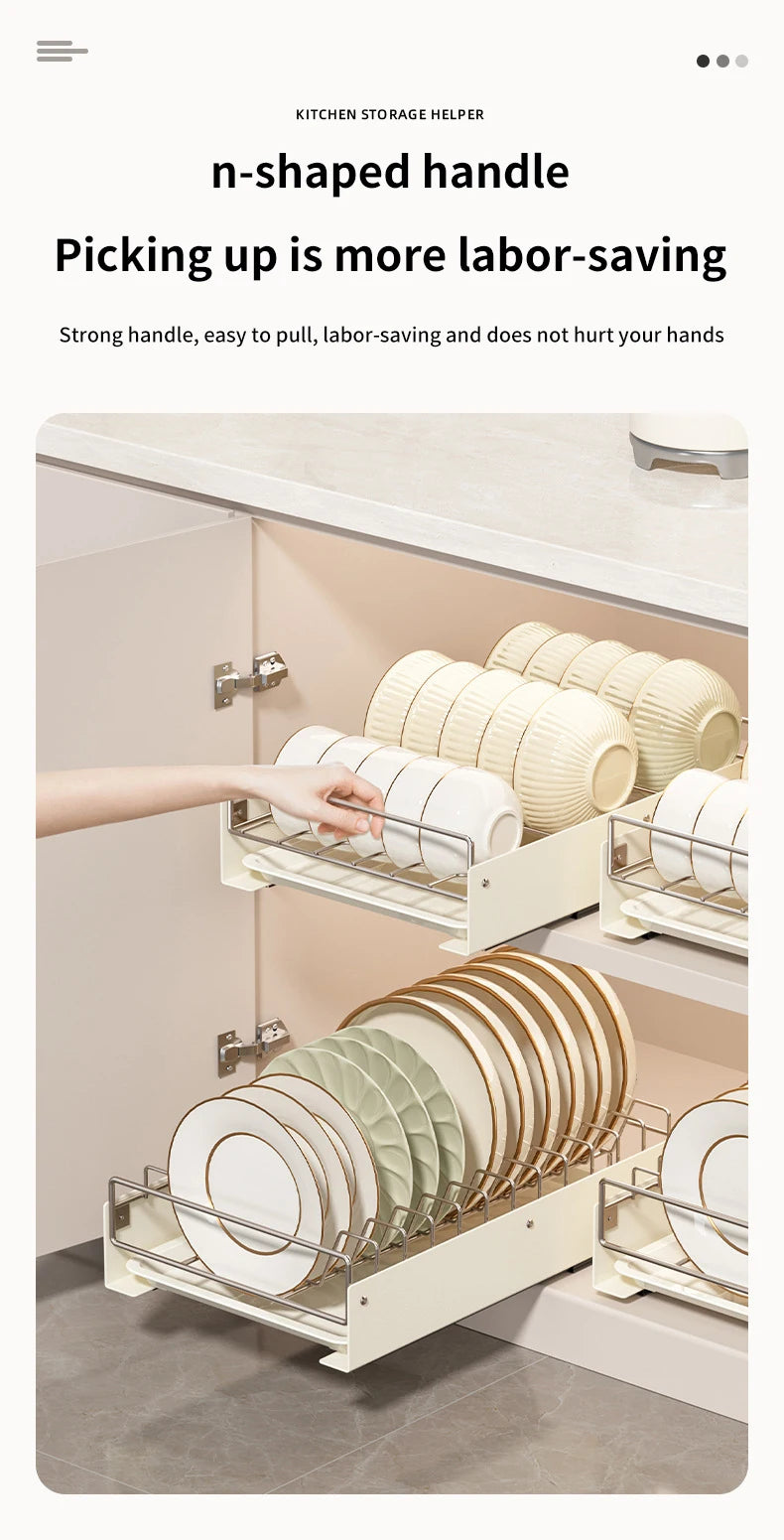 Drain Pull Out Dish Racks Slideable Stainless Steel Bowl Rack Cabinet Tray Storage Holder Kitchen Basket Plate Drain Shelf Rack