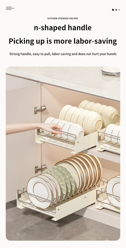 Drain Pull Out Dish Racks Slideable Stainless Steel Bowl Rack Cabinet Tray Storage Holder Kitchen Basket Plate Drain Shelf Rack