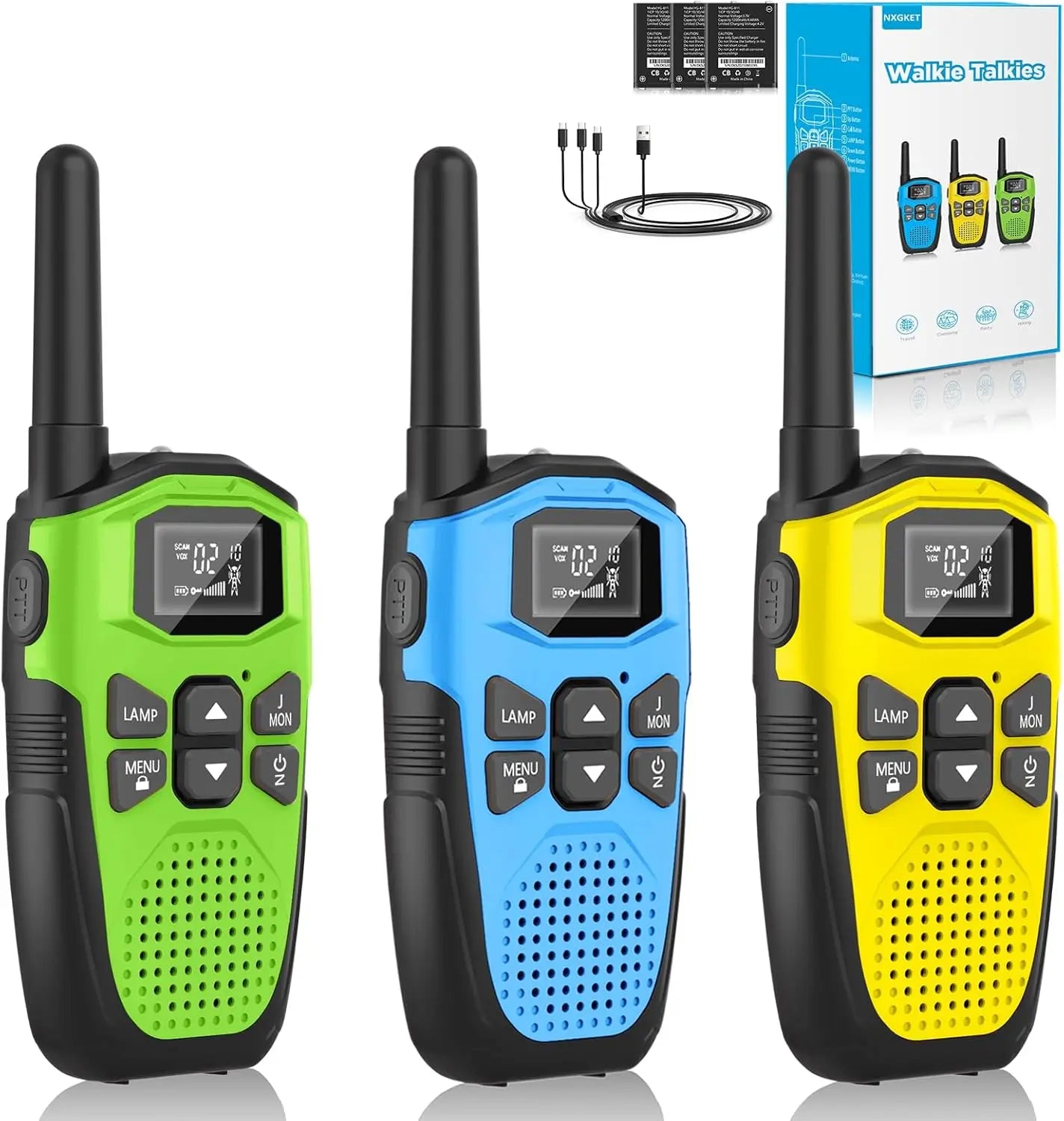 Walkie Talkies for Adults/Kids 3Pack,Built-In Li-Ion Battery,16 Channels Radio