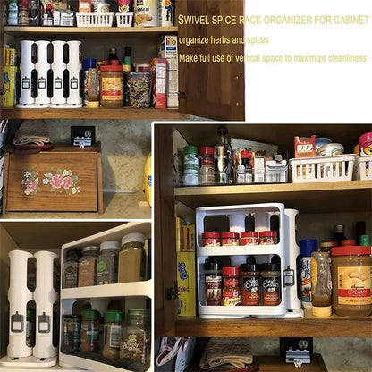 Cabinet Caddy Sliding Spice Rack Organizer for Cabinet Pull & Rotate Kitchen Organizers and Storage 2 Double-Decker Shelves