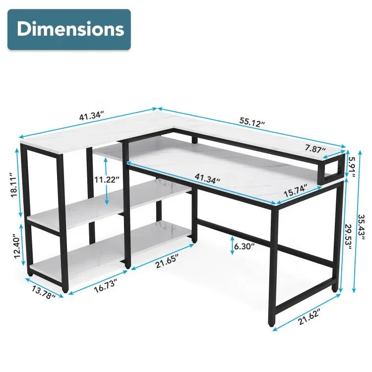 Computer Gaming Desk Reversible L Shaped Modern Wooden Office Desk
