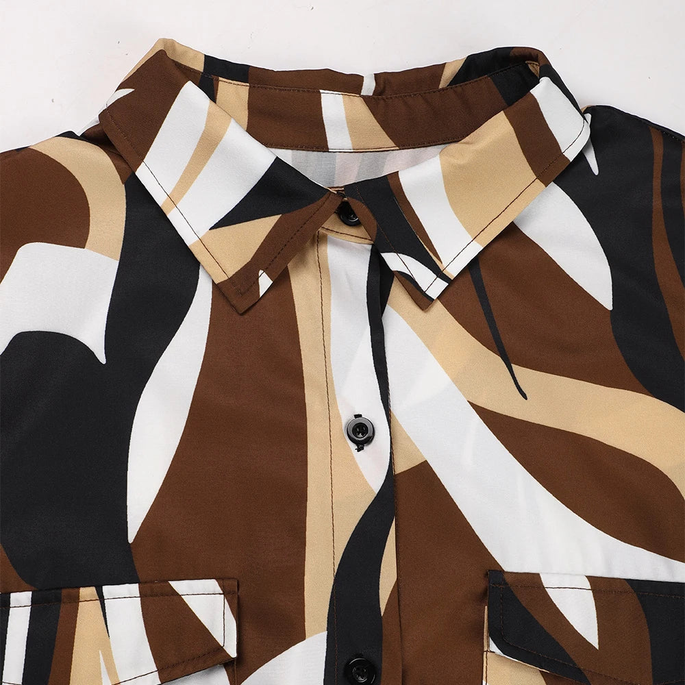 Modern Abstract Print Long-Sleeved Dress