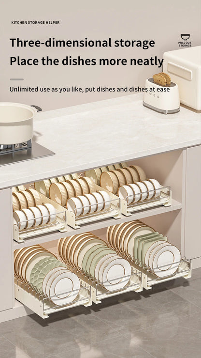 Drain Pull Out Dish Racks Slideable Stainless Steel Bowl Rack Cabinet Tray Storage Holder Kitchen Basket Plate Drain Shelf Rack